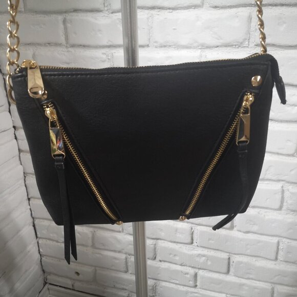 Jessica Simpson Black with Gold Tone Accents Faux Leather Crossbody Bag - Picture 6 of 10